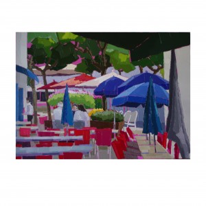 LA TERRASSE AUX CHAISES ROUGES 100×73 vendu